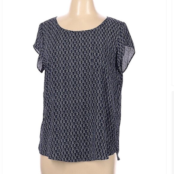 PREMISE Studio Short Sleeve Navy & White Blouse Size L - Picture 1 of 3